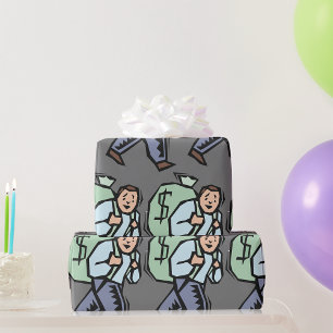 Man Carrying Large Money Bag Wrapping Paper