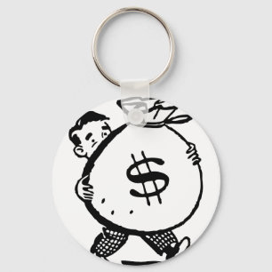 Man Carrying Money Bag Dollar Sign Keychain