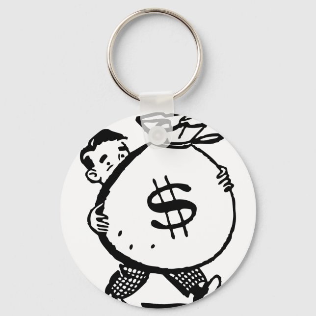 Man Carrying Money Bag Dollar Sign Keychain (Front)