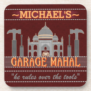 Man Cave Funny Garage Mahal Red   Custom Name Coaster