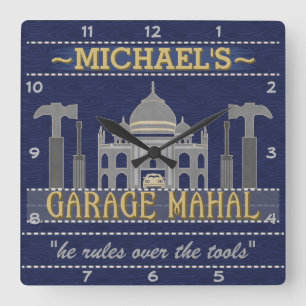 Man Cave Funny Garage Mahal Tools   Custom Name Square Wall Clock