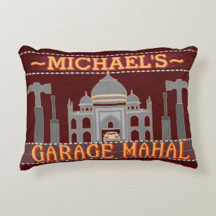 Man Cave Garage Mahal Funny   Personalized   Red Decorative Pillow