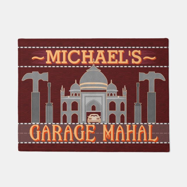 Man Cave Garage Mahal Funny Tools | Custom Name V2 Doormat (Front)