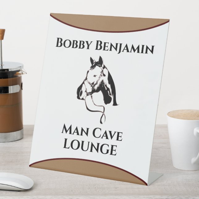Man Cave Horse Racing Personalize  Pedestal Sign (In SItu)