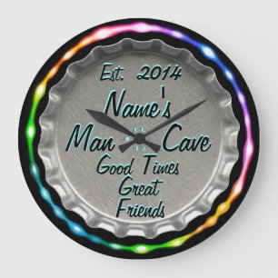 Man Cave Neon Beer Cap Clock! Add NAME & DATE! Large Clock