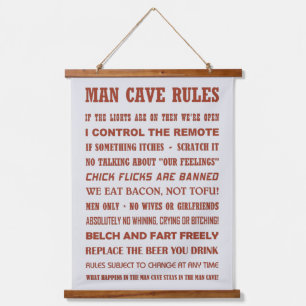 MAN CAVE RULES HANGING TAPESTRY