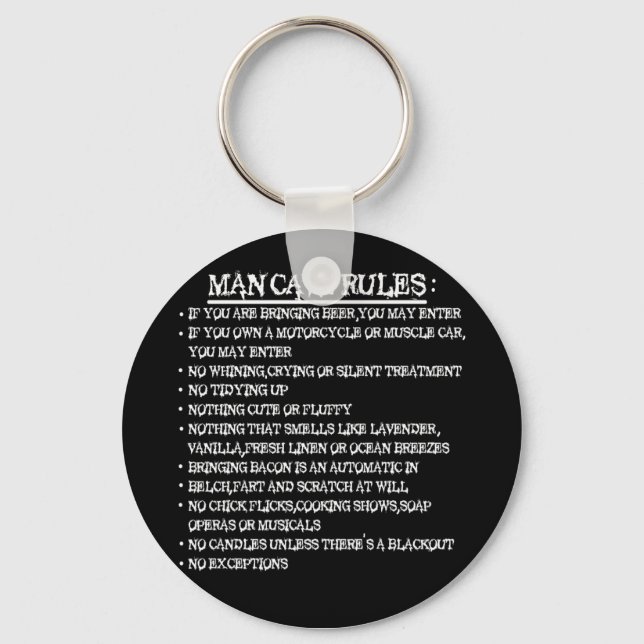 Man Cave Rules Keychain (Front)
