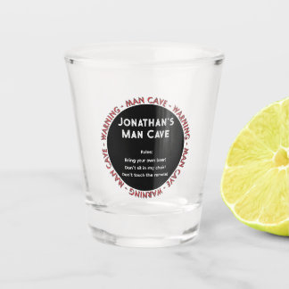 Man Cave Shot Glass with Warning & Rules