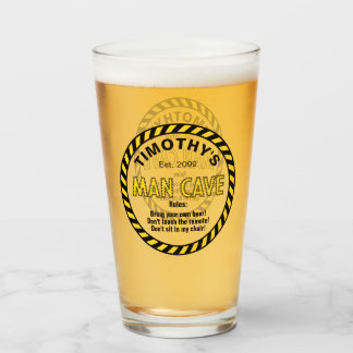 Man Cave Sign Caution Tape Pint Beer Glass 
