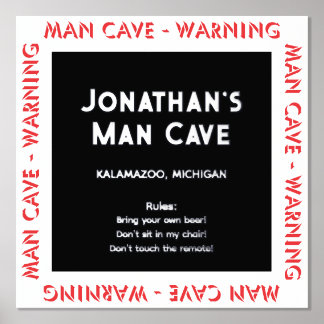 Man Cave Sign Warning w Rules Foil Text