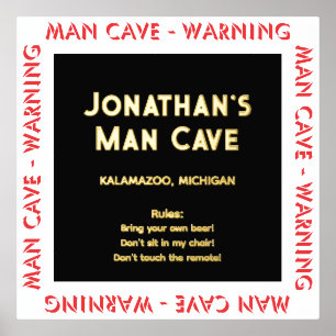 Man Cave Sign Warning w Rules Foil Text