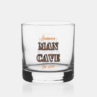 Man Cave Text Effect Rocks Whiskey Glass Drinkware