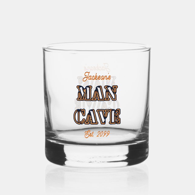 Man Cave Text Effect Rocks Whiskey Glass Drinkware (Front)