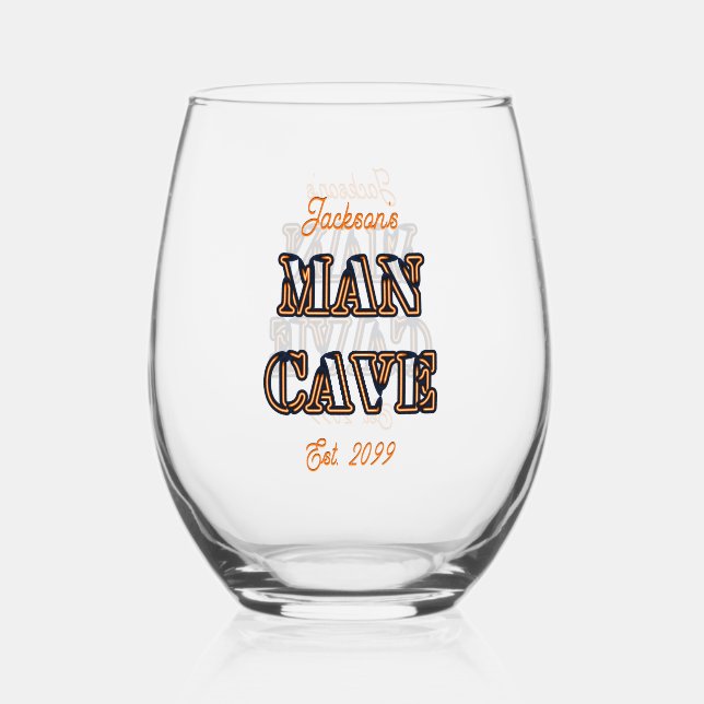Man Cave Texte Effet Verre Vin Stemless Drinkware (Recto)