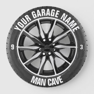 Man Cave Your Garage Tire Wheel Custom Name Large Clock