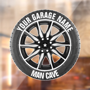Man Cave Your Garage Tire Wheel Custom Name Window Cling