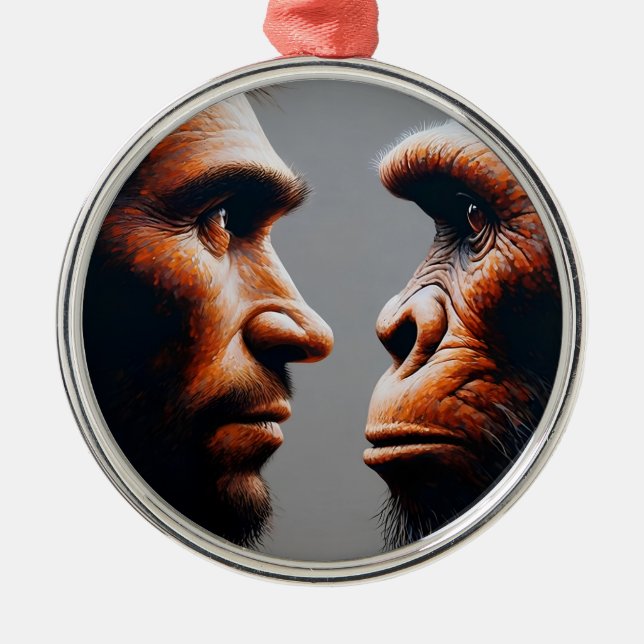  man confronting his evolutionary origin metal ornament (Front)