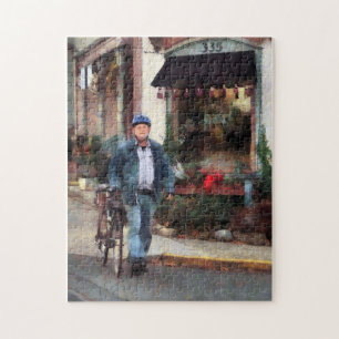 Man Crossing Street With Bicycle Jigsaw Puzzle