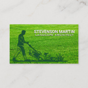 Man Cutting Lawn Grass Business Card