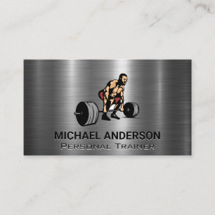 Man Deadlifting Weights   Metallic Background Loyalty Card