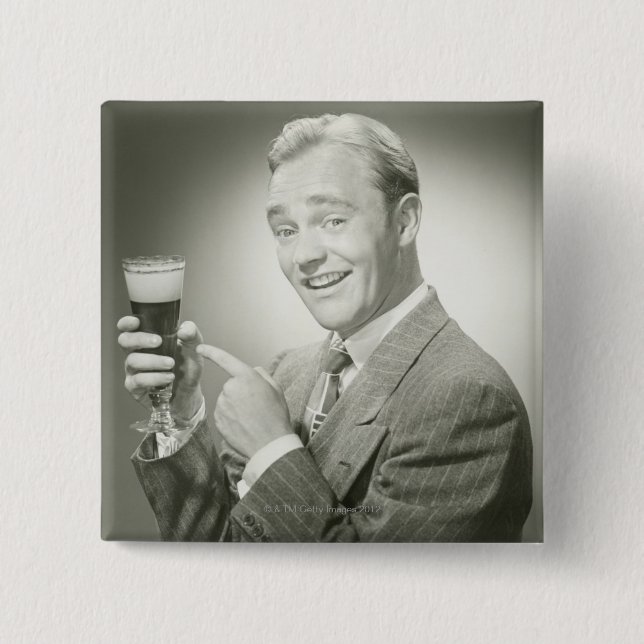 Man Drinking 2 Inch Square Button (Front)