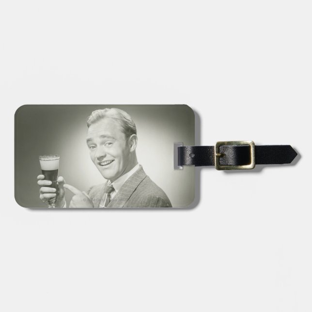 Man Drinking Luggage Tag (Front Horizontal)