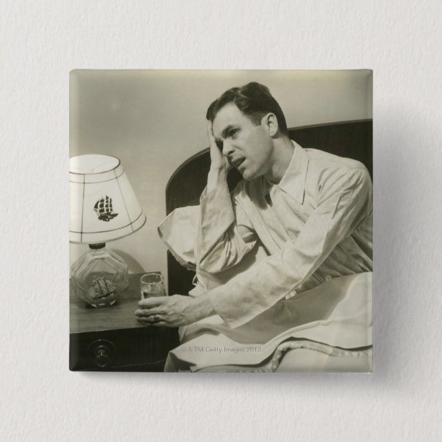 Man Drinking Water 2 Inch Square Button (Front)