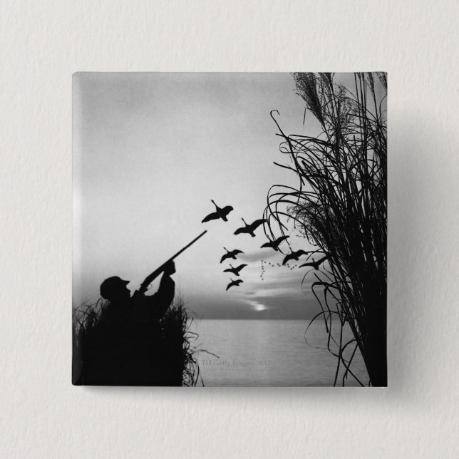 Man Duck Hunting 2 Inch Square Button (Front)