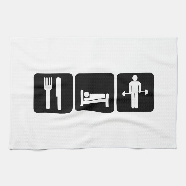 Man Eat Sleep Lift Weights Kitchen Towel (Horizontal)