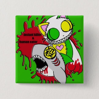 Man Eater and Instant Kill Green 2 Inch Square Button