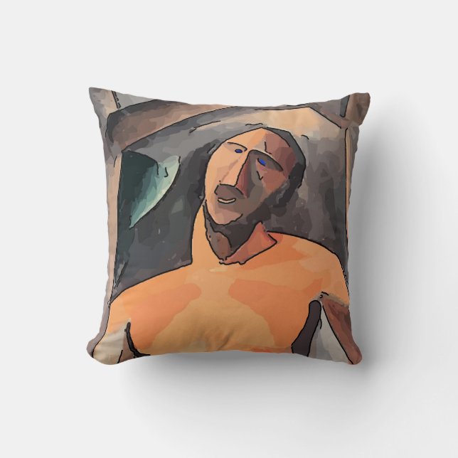 Man Face Abstract Throw Pillow (Front)