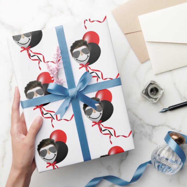 Man Face Birthday Balloons Wrapping Paper (Gifting)