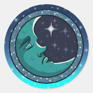 Man Face In Moon Classic Round Sticker