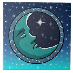 Man Face In Moon Tile