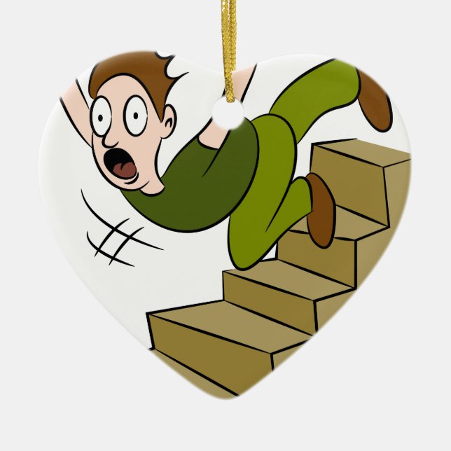 Man Falling Down Flight of Stairs Ceramic Ornament (Front)