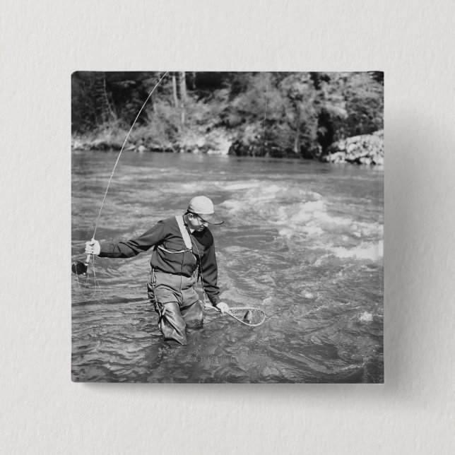 Man Fishing 2 Inch Square Button (Front)