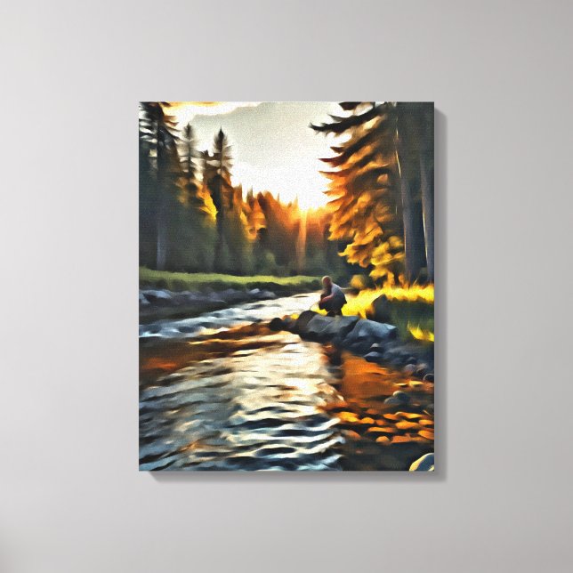 *~* Man Fishing Art Stream Nature AP49  Canvas Print (Front)