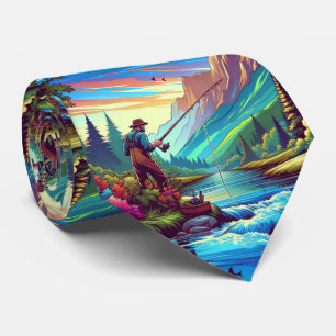 Man Fishing In A Mountain Stream Tie
