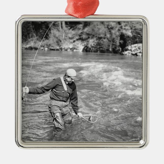 Man Fishing Metal Ornament (Front)