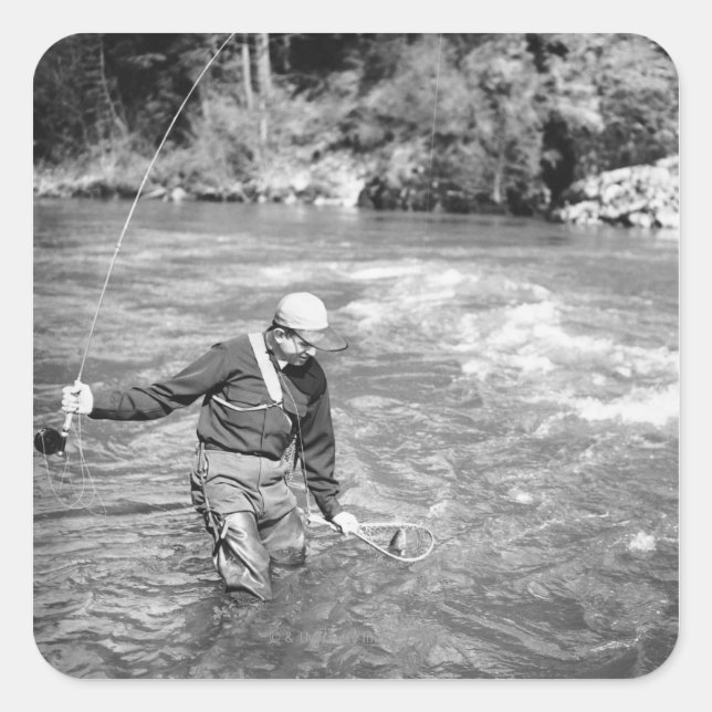 Man Fishing Square Sticker (Front)