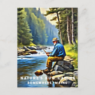 *~* Man Fishing Stream AP49 Senior Stream Postcard