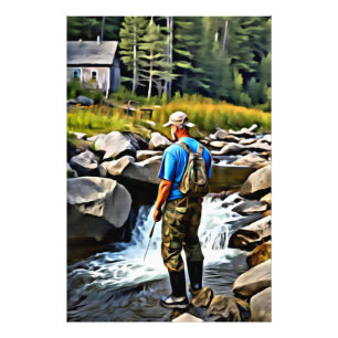 *~* Man Fishing Stream Nature  AP49 Cabin Photo Print