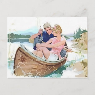 Man fishing with his girlfriend postcard