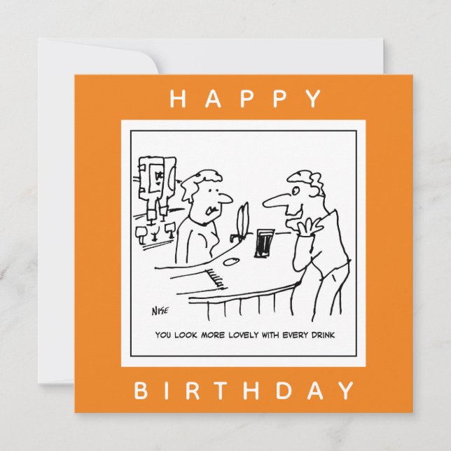 Man Flattering a Barmaid in a Pub Cartoon Card (Front)