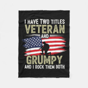 Man Funny Grumpy Old Dad Grandpa Military Veterans Fleece Blanket