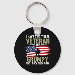 Man Funny Grumpy Old Dad Grandpa Military Veterans Keychain