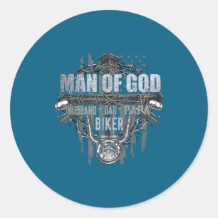Man God Dad Husband Papa Classic Round Sticker