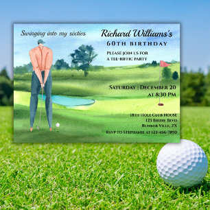 Man Golf Player Swinging Into My 60th Birthday Invitation