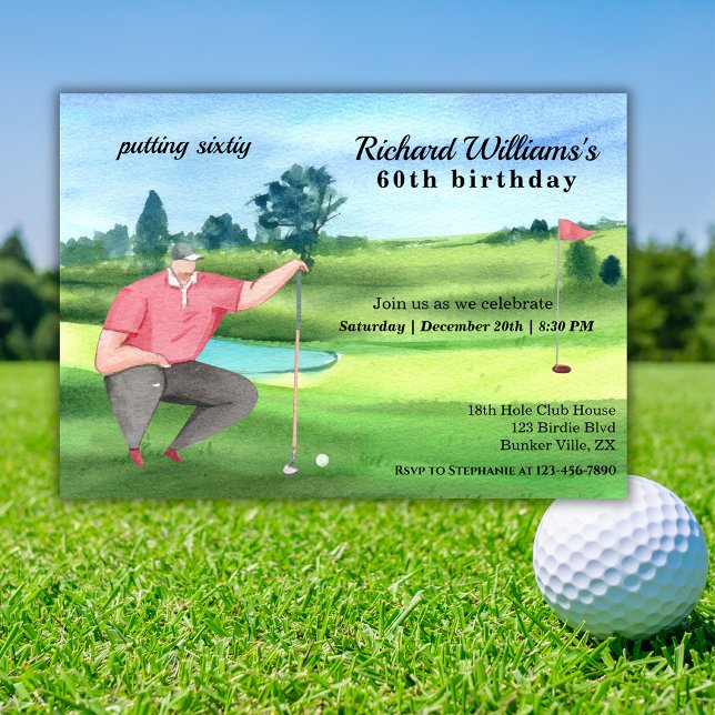 Man Golf Putting Sixty 60th Birthday Invitation (Creator Uploaded)