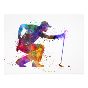man golfer crouching  silhouette photo print